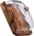 STOBAZA Butter Dish Cheese Storage Vintage Wooden Bread Box Glass Lid Rustic Home Decor Natural Multi-purpose Storage