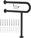 Toilet Support Rail w/Toilet Paper Holder 24x28 Inch, ZUEXT Wall to Floor Matte Black Anti-Slip Handicap Grab Bar for Bathroom, Stainless Steel Safety handrails with Leg for Elderly Disabled Pregnant