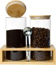 Glass Coffee Containers With Shelf - Coffee Bar Organizer And Accessories, Coffee Jars With Spoon, 2x 49oz Airtight Sealed Coffee Canister For Coffee Bean, Ground Coffee, Nuts