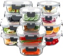 C CREST Food Storage Glass Containers Set of 12 with Locking Lids, Multi-Size, Airtight Seal for Freshness, Perfect for Meal Prep and Storage