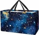 Reusable Grocery Bag Galaxy Constellation Seamless Pattern Large Stand Up Tote Shopping Bag with Reinforced Handles