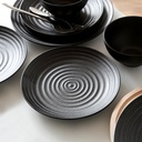 Melamine Dinnerware Sets for 4, 12Pcs Plates and Bowls Sets with Modern style, Lightweight and Unbreakable Dish Set for Camping, RV and BBQ, Dishwasher Safe, BPA free(Black)