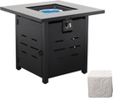 Propane Fire Pit 28 Inch Outdoor Fire Pit 50000 BTU Square Gas Fire Table with Steel Lid Blue Crystal Beads and Waterproof Cover for Outside Patio and Garden