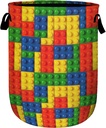 Colorful Building Blocks Laundry Basket, Laundry Hamper Collapsible Oxford Cloth with Handle Clothes Toy Storage Bin for Bathroom Laundry Room Bedroom 15.7 X 20 Inch