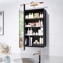 Recessed Medicine Cabinets for Bathroom with Mirror: 20 x 26 inch Small Surface Wall Mount Mirrored Vanity Chest with Storage - Matte Black Modern Frame