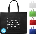DISCOUNT PROMOS Custom Jumbo Sized Tote Bags Set of 10, Personalized Bulk Pack - Reusable Grocery Bags, Shopping Bags, Promotional Item Totes for Women - Black