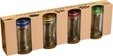 Grant Howard Cylinder Spice Jars with Color Airtight Hinged Lid, 4 Sets 3 Ounces, Glass Food Storage Canning Container, Clear