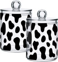 Acrylic Plastic Clear Jar with Lid, Black White Cow Pattern Airtight Storage Jar 2 Pack Kitchen Storage Containers for Cookie Snack Candy