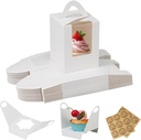 60 Packs White Cupcake Boxes Carriers with Window&Inserts Handle,3.5x3.5x4.5 Inch,Portable,Individual Cupcake Containers Cardboard Holders for Cookies,Donuts,Candy,Muffins(with Stickers)