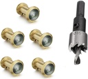 TOGU 5PCS of 220-degree Solid Brass Peep Holes for Door with 16mm Drill Bit, 0.63 inch Door Peephole with Privacy, Compatible with Door Thick from 1-3/8" to 2-1/6", Satin Gold Finish
