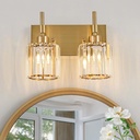 Gold Bathroom Light Fixtures,2 Light Crystal Vanity Light Fixtures for Bathroom,Modern Brass Lights Over Mirror