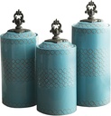 American Atelier Blue Canister Set 3-Piece Ceramic Jars in Chic Design w/Airtight Stainless Steel Lids for Cookies, Candy, Coffee, Flour, Sugar, Rice, Pasta, Cereal & More