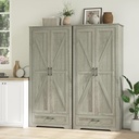 Set of 2 Kitchen Pantry Cabinet with Doors, 69” Tall Farmhouse Storage Cabinet with Barn Doors & Adjustable Shelves & Drawer, Freestanding Wood Storage for Dining Room, Bathroom, Gray