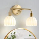 2-Light Gold Brass Bathroom Light Fixture,Wall Sconces,Brushed Gold Vanlity Light Over Mirror,Bathroom Vanity Light with Milk White Glass Flower Shade,E26 Socket(Bulbs Not Included)