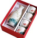Sake Set of Cup, Wine Glass Set,Ceramic Cups, Crafts Wine Glasses,5 Pieces Japanese Style Traditional Retro Porcelain Crafts Gift Box Package,Ideal for Japanese Sake