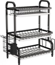 1Easylife Drying Rack, Metal 3-Tier Large Capacity Dish Rack with Utensil Holder, Cutting Board Holder, Drain Board Tray for Kitchen Counter Storage (Black)