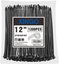 XINGO 12 Inch Black Zip Ties 1200 PCS, 75 LBS Tensile Strength, UV Resistant Cable Ties, Premium Self-locking Plastic Ties for Indoor and Outdoor Use