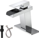 Chrome Bathroom Faucet Waterfall Sink Modern Single Hole Bath 1 Handle Basin Vanity with Pop Up Drain Assembly Lavatory Mixer Tap with Overflow Commercial