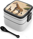 Bento Lunch Box for Women Lunch Containers for Adults Giraffe Double Layered Lunchbox Large Capacity Bento Box with Cutlery for Work Picnic Camping Travel