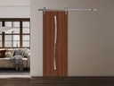 SARTODOORS Interior Modern Barn Door 30 x 80 inches | Basic 3002 Walnut | 6.6FT Silver Rail Track Heavy Hardware Set | Solid Panel Interior Doors