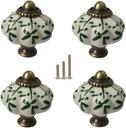 Ivory & Green Ceramic Knobs,Pumpkin Cabinet Knobs 4Pcs Vintage Drawer Pulls and 12Pcs Screws