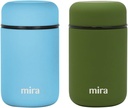 MIRA 2 Pack Insulated Food Jar Thermo for Hot Food & Soup, Compact Stainless Steel Vacuum Lunch Container, 13.5 oz, Pearl Blue, Olive Green