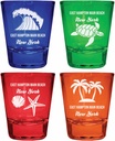R and R Imports East Hampton Main Beach New York Souvenir 4-Pack Multicolor Engraved Round Shot Glasses Beach Set