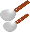 1Set Wood and Stainless Steel Tofu Serving Spoons Ergonomic Rice Scoops for Kitchen Multipurpose Food Serving Utensils for Rice Ice and Soup Dishing