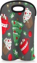 2 Bottle Wine Carrier Tote Bag Christmas Cake Insulated Neoprene Portable Bottle Holder Great Gift for Wine Lover, Great for Picnics Travel BYOB, Outdoor Entertaining
