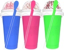 3PCS Slushie Maker Cup, Quick Frozen Magic Cups for Homemade Milk Shake Ice Cream Maker, Double Layer Squeeze Slushy Maker Cup, Birthday Gifts for Kids,Friends,Family (Pink+Bule+Green)