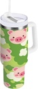 40 oz Tumbler With Handle and Straw Lid, Stainless Steel Vacuum Insulated Tumbler for Water, Iced Tea or Coffee, Easy to Clean (Pig)