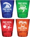 R and R Imports Port Royal Jamaica Souvenir 4-Pack Multicolor Engraved Round Shot Glasses Beach Set