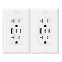 ELEGRP USB Outlets, 20 Amp Wall Outlet with 3 USB Ports, Dual USB C Ports Outlets, TR Tamper-Resistant USB Outlets Receptacles, Wall Plate Included, UL/CUL Listed, 2 Pack, White