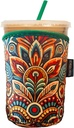Neoprene Insulated Cup Sleeve for Iced Coffee, Hot & Cold Beverages – Reusable, Washable Drink Holder Cup Sleeve – Anti-Slip, Eco-Friendly, Multi-Color Design (FIRE, LARGE)
