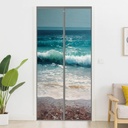 Beach Magnetic Screen Door, Ocean Wave Summer Coastal Seascape Door Curtain with Magnets, Self-Sealing Privacy Mesh for Entry Patio Bedroom 30 x 80 Inch