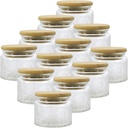 4 oz Mini Glass Jars with Airtight Bamboo Lids 12 pack, Decorative Small Food Storage Canister, Vintage Embossed Home Décor Candle Parties Wedding Baby Shower Favors Gift