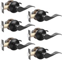 Probrico (6 Pack Passage Door Lever [Non-Locking Lever Set], Non-Locking Door Handle Set for Hallway or Closets, Keyless Black Finish Wave Door Lock, Reversible Right & Left Side Handed