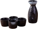 5/6/7 Piece Set Japanese Sake Set Handicraft Wine Glass Vintage Ceramic Sake Cup Cold/Hot/Tea/Sake Cup Japanese Sake Set Gold White Black (Color : C)