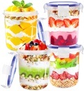 Szsrcywd 4 Pcs Overnight Oats Containers with Lids,16 oz Plastic Oatmeal Prep Container Jars,Reusable Cereal Yogurt Fruit Storage Cups for Breakfast Lunch Picnics