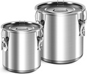 Suclain 2 Pcs 21L 304 Stainless Steel Airtight Canister with Locking Clamp 12L Metal Sealed Food Storage Containers for Flour Rice Cereal Grain Coffee Bean and Pet Food