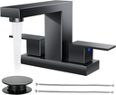 Cobbe Bathroom Faucets for Sink 3 Hole, Matte Black Bathroom Sink Faucet Square 4 Inch Centerset with Pop-Up Drain, 2 Handle and 2 Supply Hoses, Lead-Free Stainless Steel for Vanity, Rv, Farmhouse