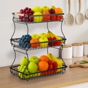 MAQUITA 3-Tier Fruit Basket for Kitchen Counter with Banana Hangers, Wall Hanging Fruit Bowl and Countertop Organizer, Kitchen Storage Stand for Potato Onion Snack Bread Veggie