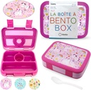Bento Lunch Box Kids Toddlers: Leakproof Lunch Containers for Boys & Girls with 4 Compartments - School, Daycare, Pre-School, Snack Container with Lid Utensil, BPA-Free Boxes, Age 3+, Pink Unicorn