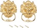 uxcell 2 Pcs Lion Head Pulls Knob, 6 Inch Zinc Alloy Vintage Lion Door Handle Decorative Front Door Knob Ring Pull Handle for Gate Cabinets Drawers, Gold