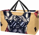Generic Reusable Grocery Bag Heavy Duty Shopping Tote Bag Foldable with Reinforced Handle, Dog Seamless Pattern French Bulldog, 22.0x12.6x11.4 in/56x29x32 cm, gwl-001-1
