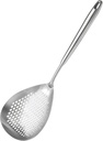 IMEEA Skimmer Ladle SUS304 Stainless Steel Slotted Spoon for Deep Frying,16 Inch Strainer Spoon Deep Fryer Scoop