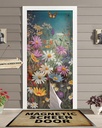 Screen Door 38"x83" Spring Floral Door Screen Magnetic Closure, Colorful Daisy Summer Botanical Butterfly Hands Free Magnetic Screen Door for Single/Sliding/Front Door
