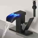Matte Black LED Waterfall Bathroom Faucet, Single Hole Bathroom Sink Faucet, 3 Colors Light Changing Single Handle Vanity Faucets with cUPC Supply Lines, Stainless Steel