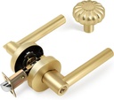 Round Design Heavy Duty Gold Interior Door Lever, Keyed Entry Door Handle with Lock, Pumpkin Shape Cabinet Knobs for Kitchen/Closet/Cupboard/Bathroom