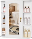 VECELO Bathroom Wall Cabinet with Mirror, Wall Mounted Medicine Cabinets with Door and 6 Open Shelves, Inner Adjustable Shelf, White